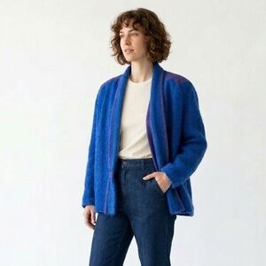 VINTAGE Janet Knight Handwoven Mohair Wool Jacket Blue Purple Artisan M